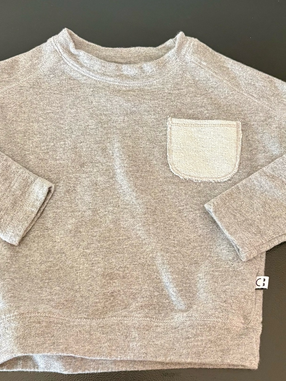 Kids Crewneck Pullover Sweatshirt in Light Gray with Contrast Pocket